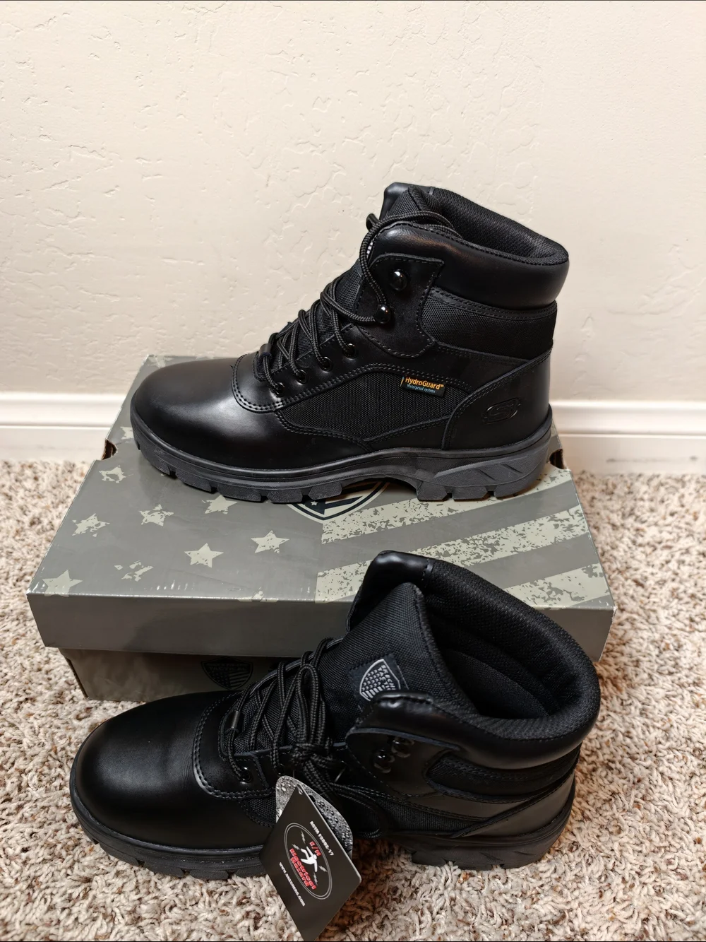 Skechers Tactical Black Leather Waterproof Work Relaxed Fit: Wascana - Benen WP